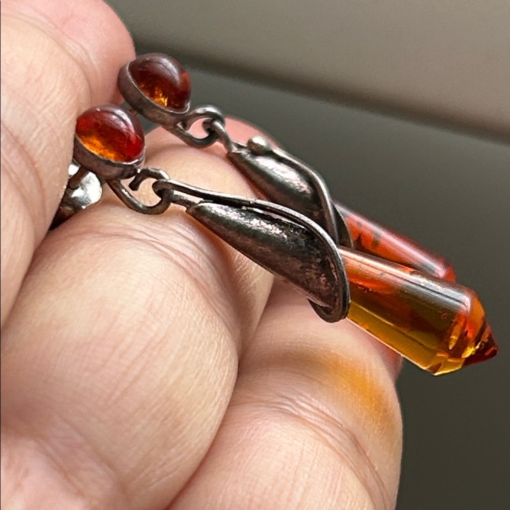 🖤Vintage Sterling Silver & Baltic Amber Drop Earrings - Picture 4 of 7